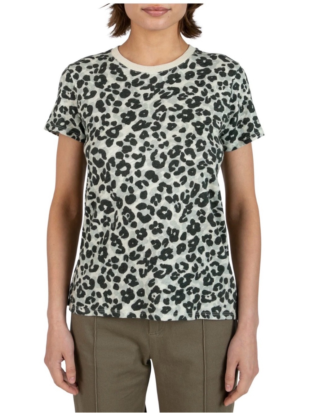 ATM Leopard Print Short Sleeve Crew Neck Tee
